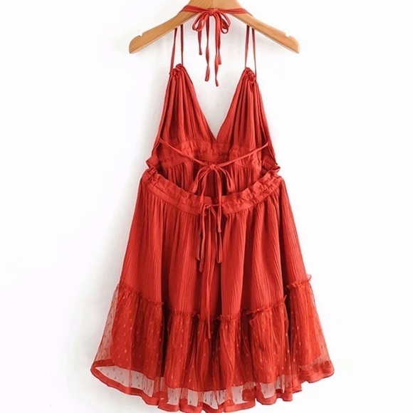 Double Delight Bohemian Backless Cami Lace Ruffle Empire Waist Mini Dress - Picture 3 of 7